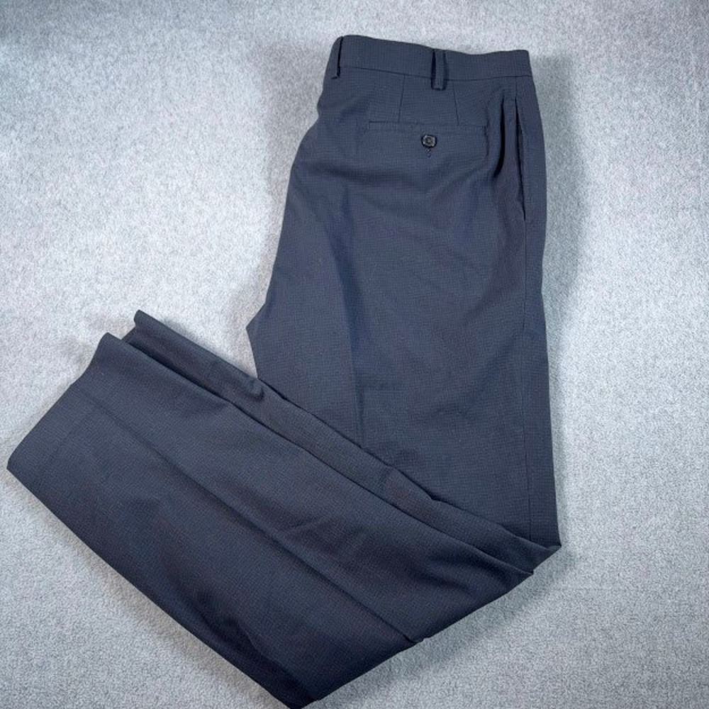 Ralph Lauren Dress Pants Mens 38x32 Navy Blue Micro-Check Straight Leg Trousers